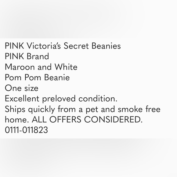 PINK Victoria’s Secret PINK Maroon and White Pom Pom Beanie - Picture 2 of 5